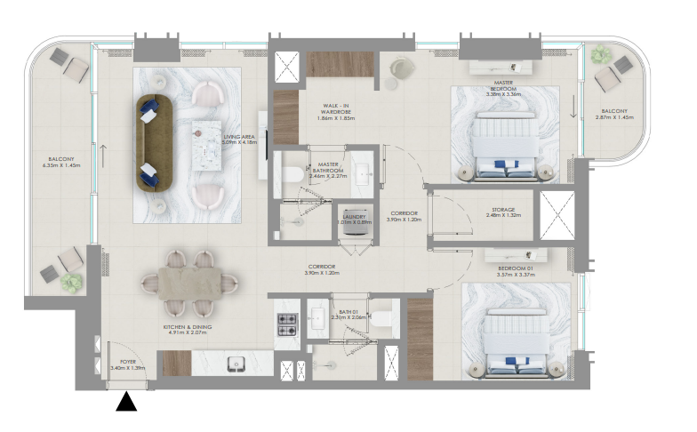 2 BR floor plan