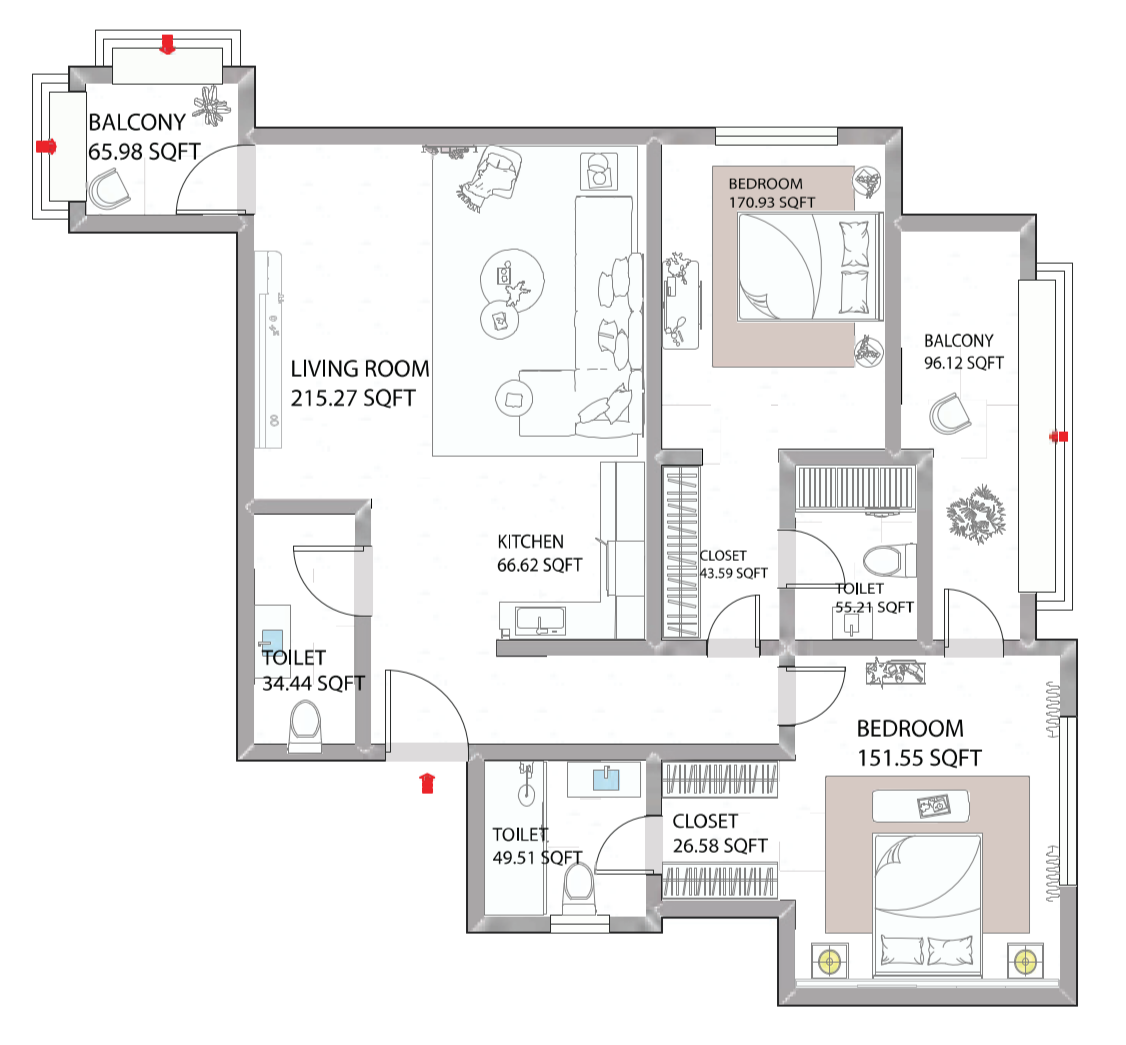 2 BR floor plan
