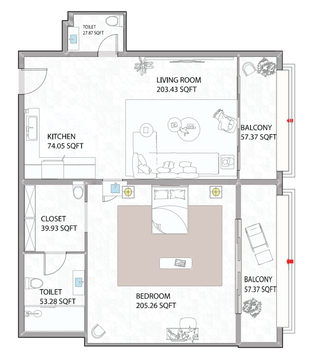 1 BR floor plan