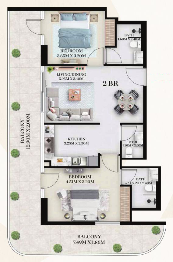 2 BR floor plan