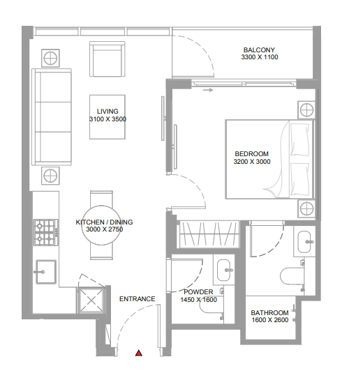 1 BR floor plan