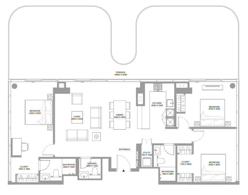 3 BR floor plan