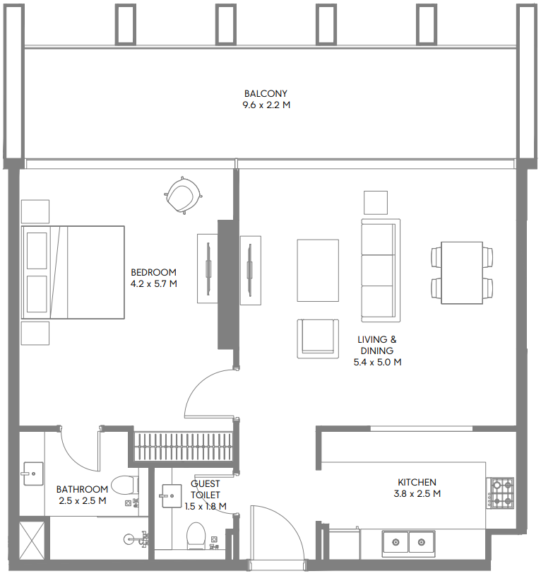 1 BR floor plan