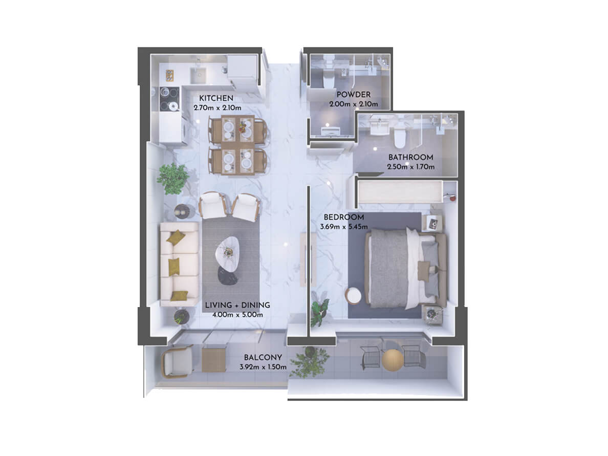 1 BR floor plan