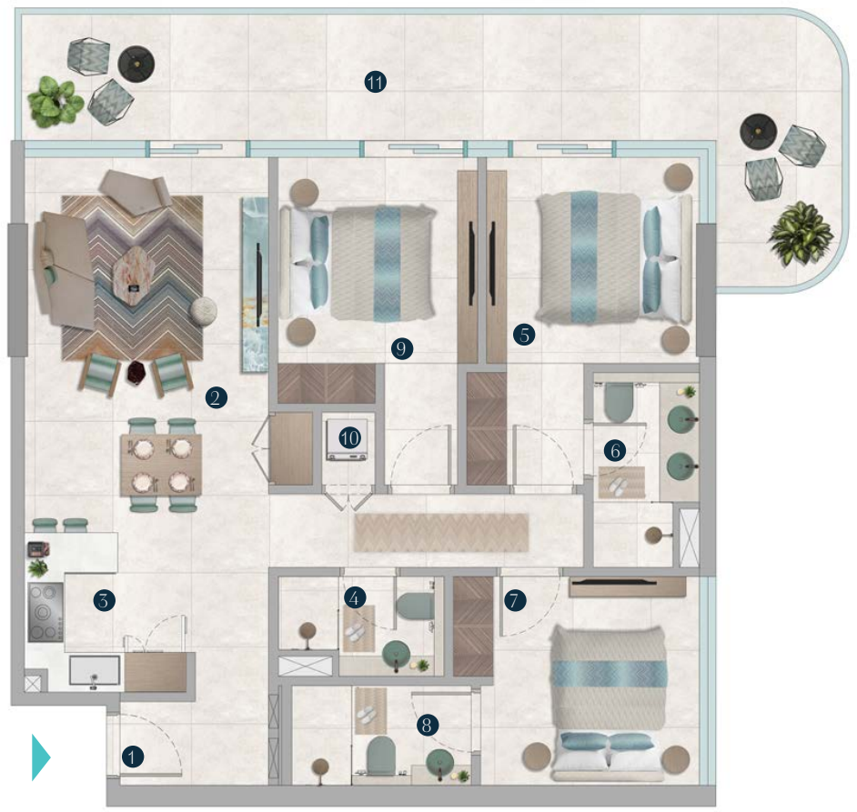 3 BR floor plan