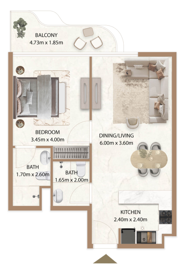 1 BR floor plan