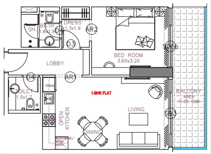1 BR floor plan