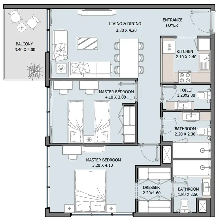2 BR floor plan
