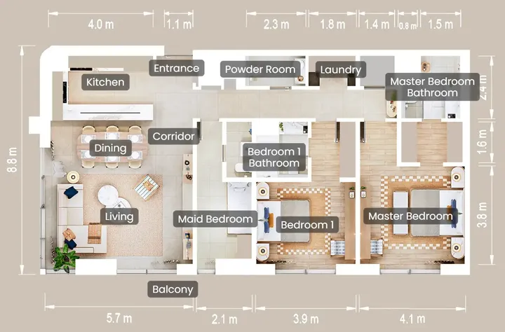 2 BR floor plan