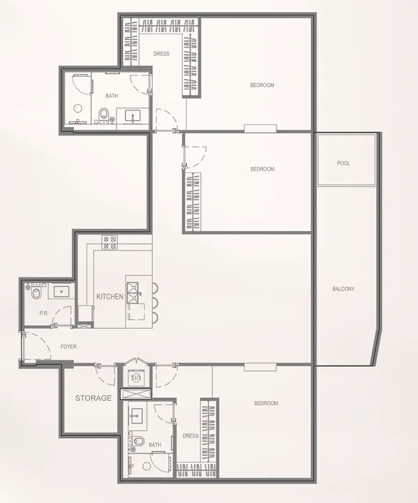 3 BR floor plan