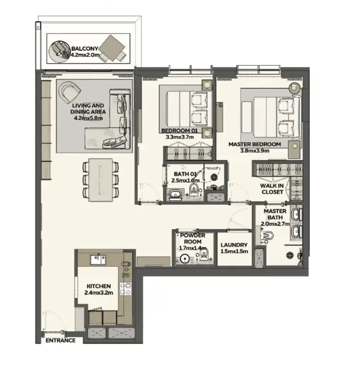 2 BR floor plan