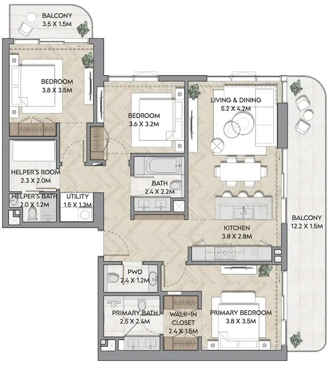 3 BR floor plan