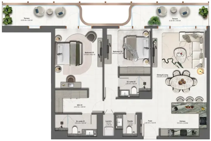 2 BR floor plan