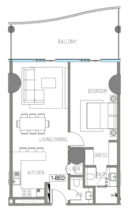 1 BR floor plan