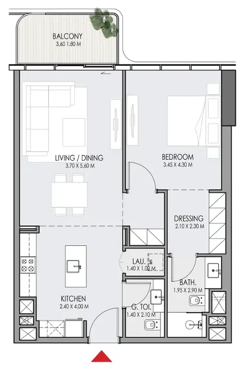 1 BR floor plan