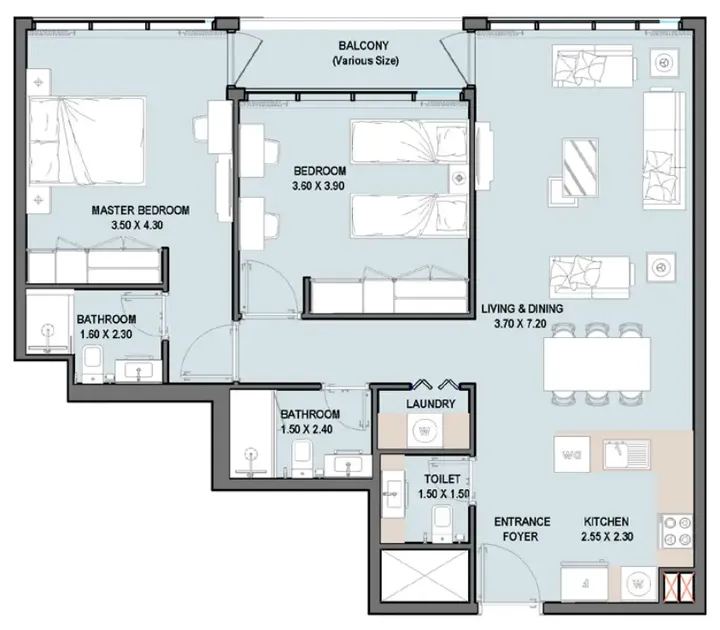 2 BR floor plan