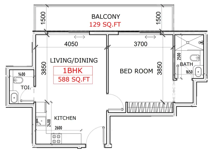 1 BR floor plan