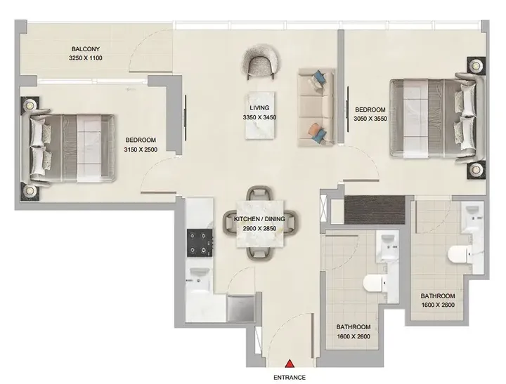 2 BR floor plan