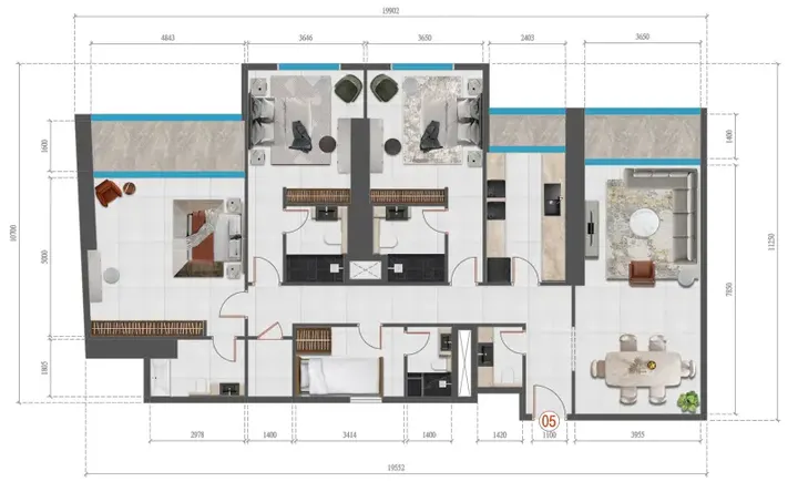 3 BR floor plan