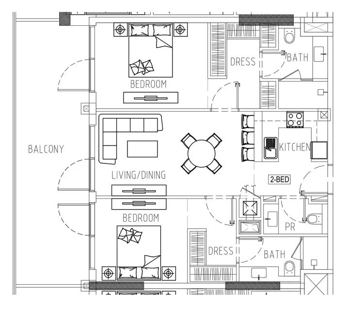 2 BR floor plan