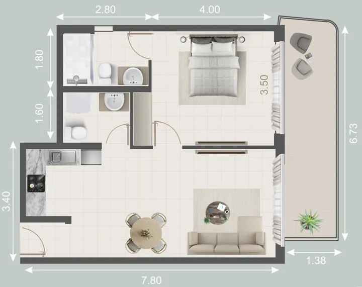 1 BR floor plan