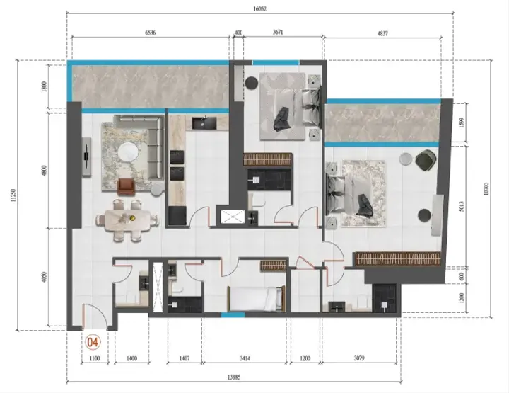 2 BR floor plan
