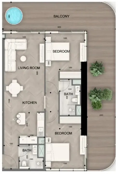 2 BR floor plan