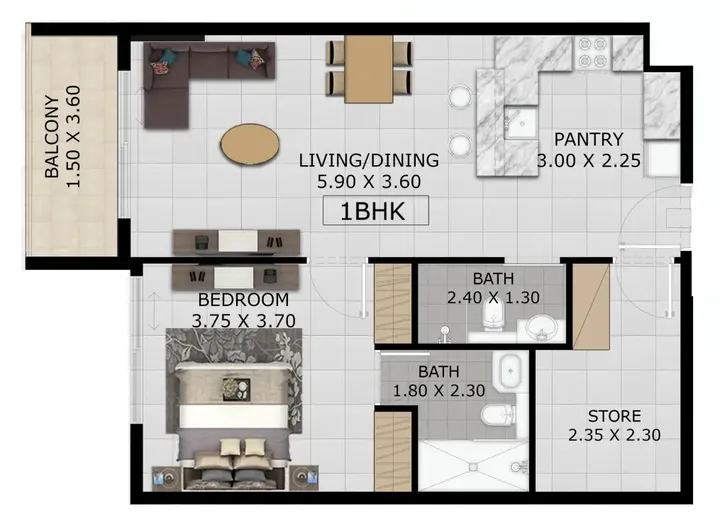 1 BR floor plan