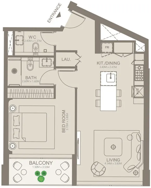 1 BR floor plan