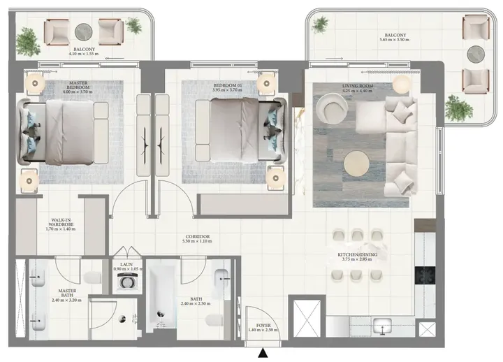 2 BR floor plan