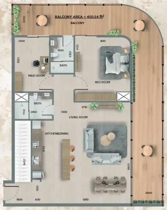 3 BR floor plan