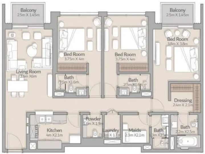3 BR floor plan
