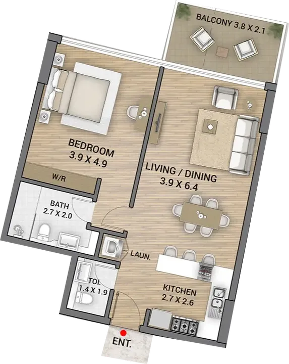 1 BR floor plan