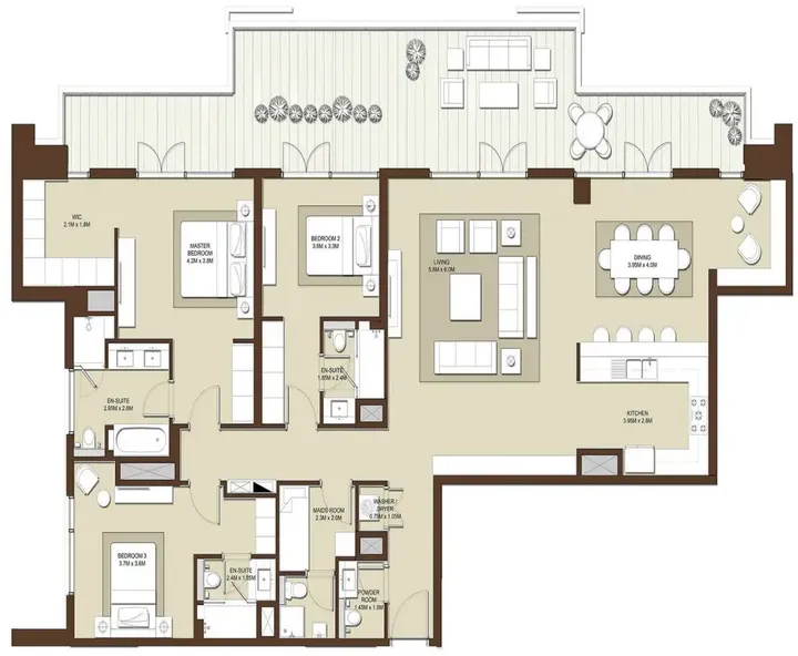 3 BR floor plan