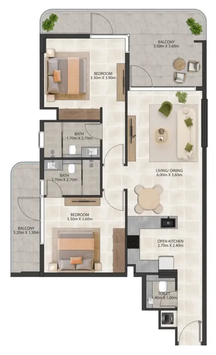 2 BR floor plan
