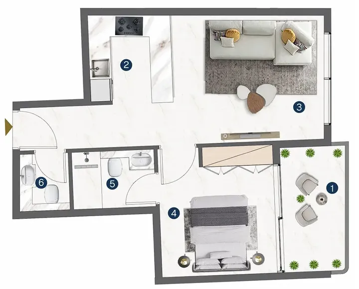 1 BR floor plan