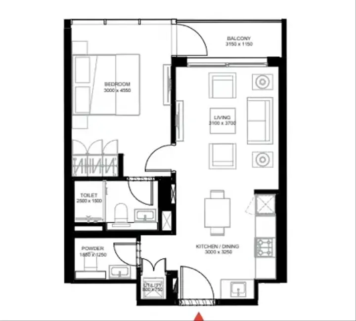 1 BR floor plan