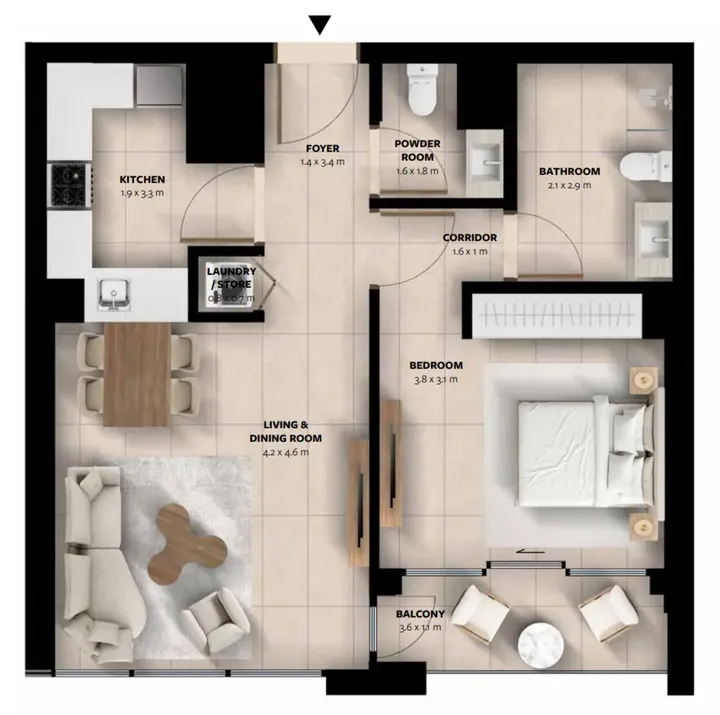 1 BR floor plan