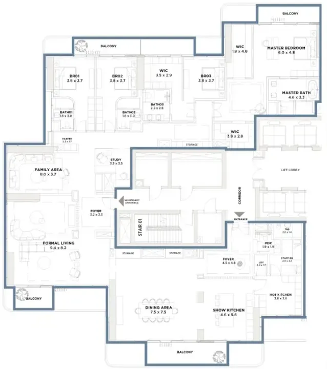 4 BR floor plan