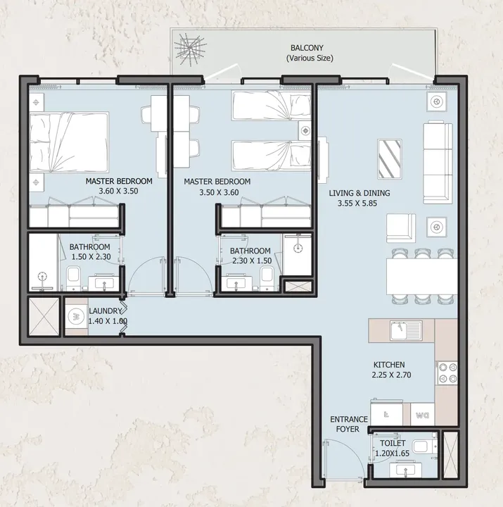 2 BR floor plan