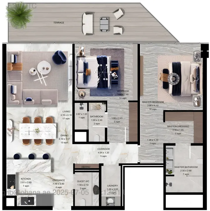 2 BR floor plan