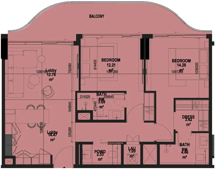 2 BR floor plan