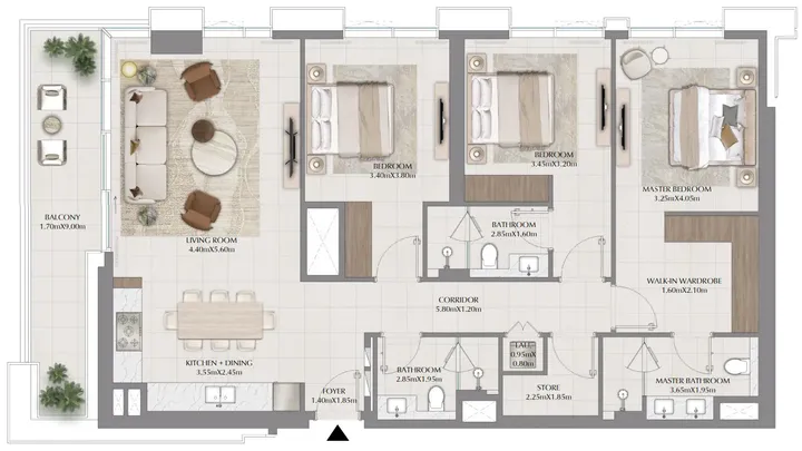 3 BR floor plan
