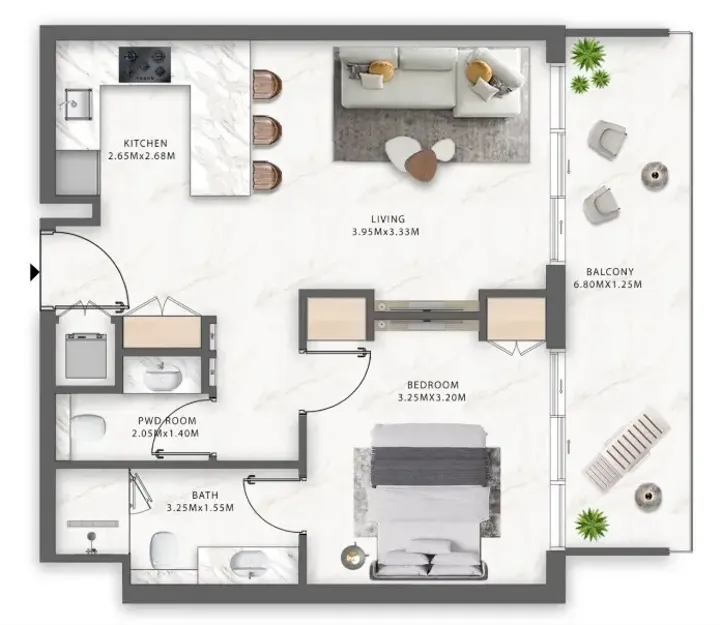 1 BR floor plan
