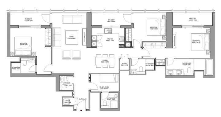 3 BR floor plan