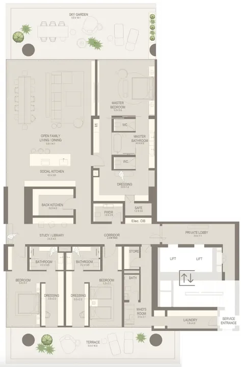3 BR floor plan