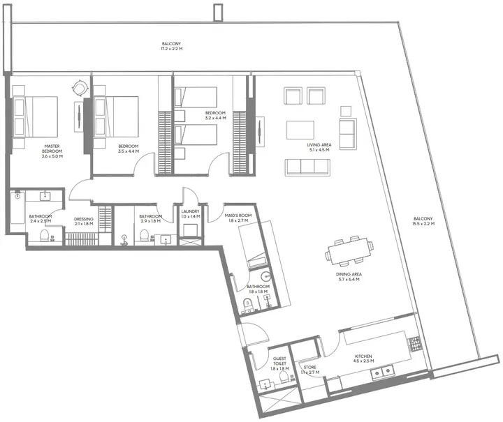 3 BR floor plan