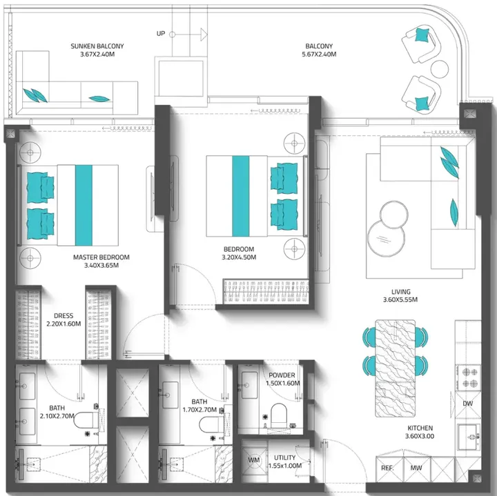 2 BR floor plan