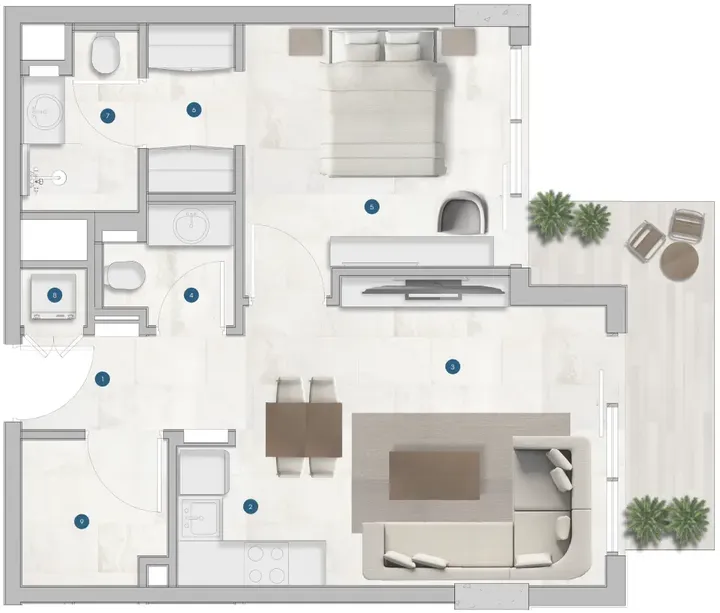 1 BR floor plan