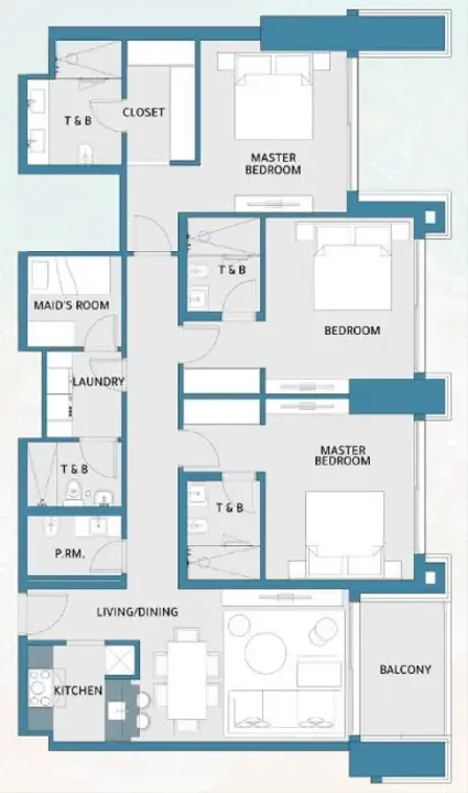 3 BR floor plan